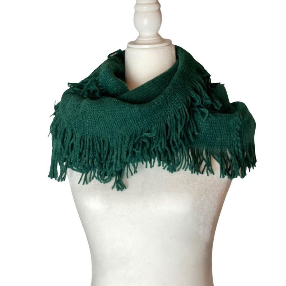 INC Raschel Knit Loop Scarf With Fringe Green